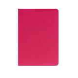 A5 thin notebook with a solid bright pink PU cover, featuring rounded edges and a logo on the front.