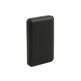 A black 10000mAh magnetic power bank with a sleek design and a logo on its surface.