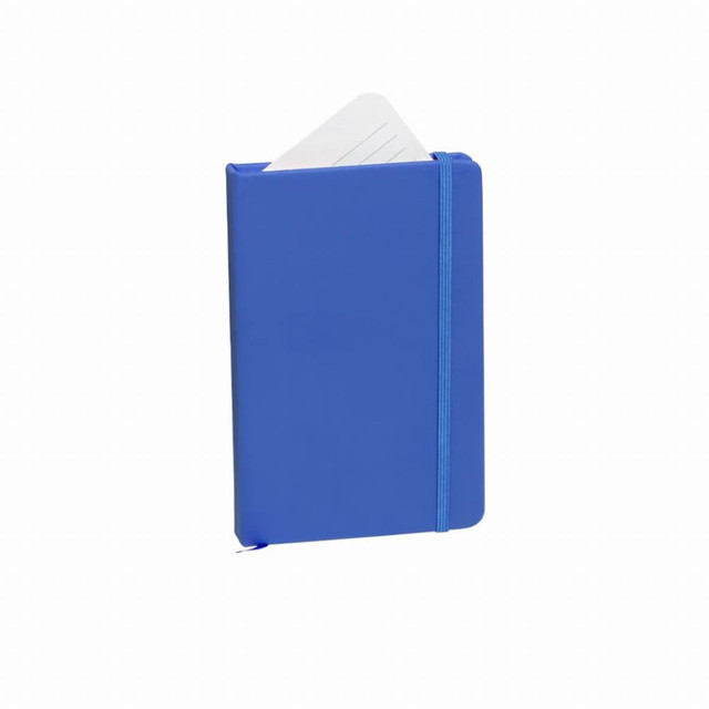 A blue notebook with a soft cover, featuring an elastic band and a visible white page at the top. A blue notebook with a soft cover, featuring an elastic band and a visible white page at the top.