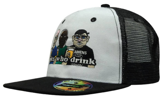 A premium twill cap featuring a white front, black mesh back, and a snapback closure, with an embroidered design. A premium twill cap featuring a white front, black mesh back, and a snapback closure, with an embroidered design.