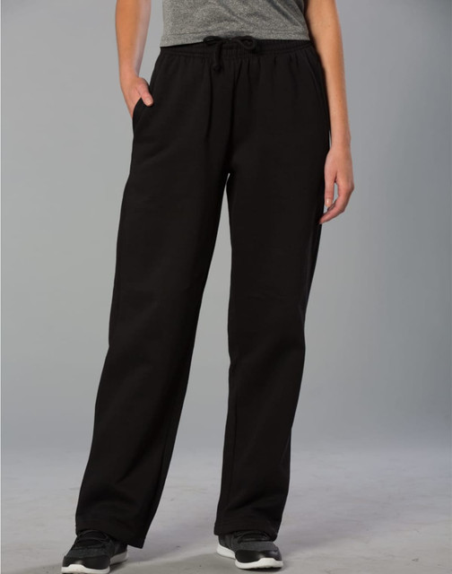 Adult fleecy pants in black, featuring a drawstring waist and side pockets, styled with a casual fit.