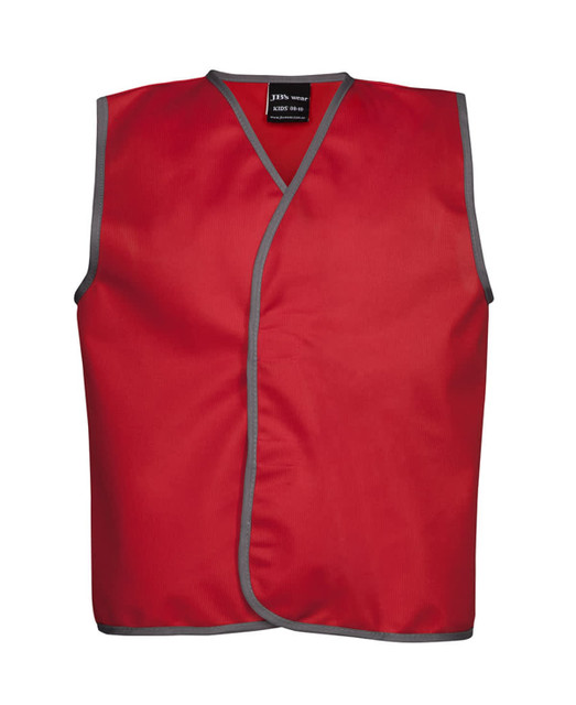 A red sports vest featuring grey trims and a logo on the label. Designed for active use in sporting activities.