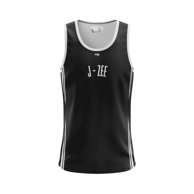 A black sublimated crafted singlet with white detailing and a logo on the front. A black sublimated crafted singlet with white detailing and a logo on the front.