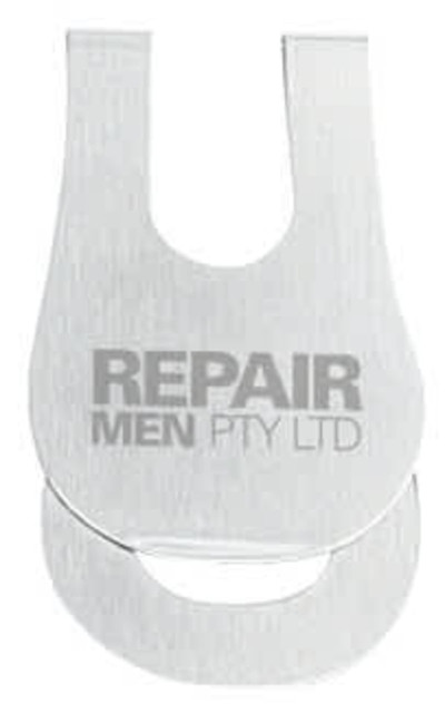 A silver Biz Clip - Curve with a sleek design and a branding logo. Suitable for office use.