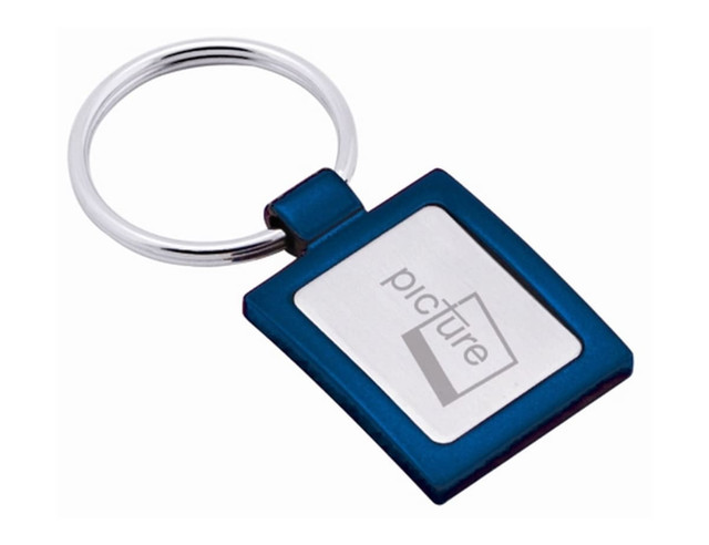 A blue Eclipse keyring with a silver rectangular insert featuring a logo or branding.