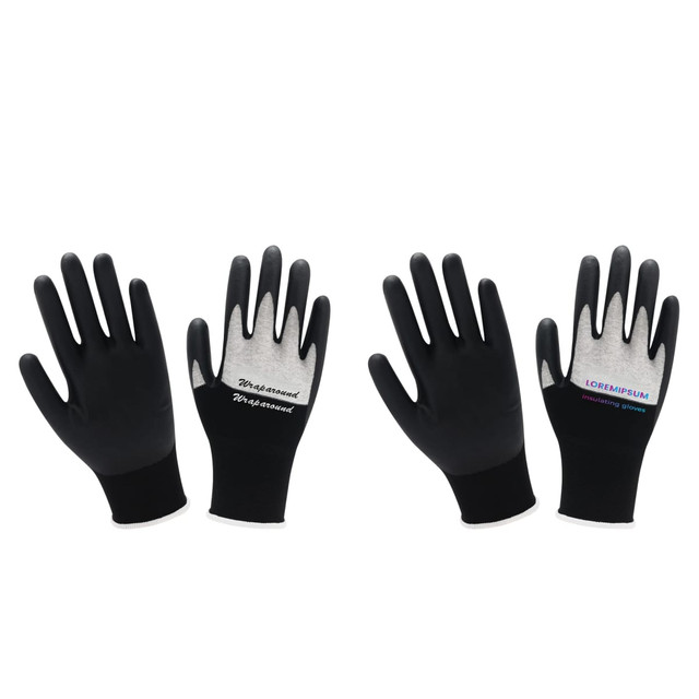 A pair of premium black touchscreen insulating gloves with flexible fingers and a branded logo on one glove.