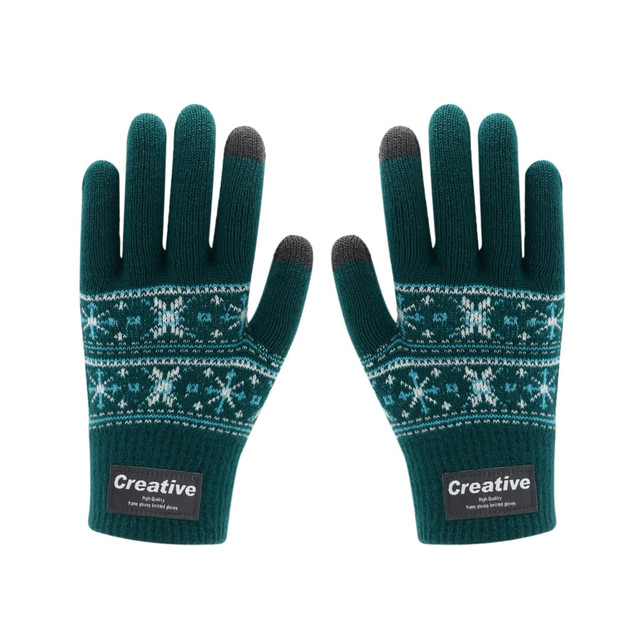 Adults Jacquard Gloves in teal with a patterned design. Features black fingertips and branding on the wrist area.
