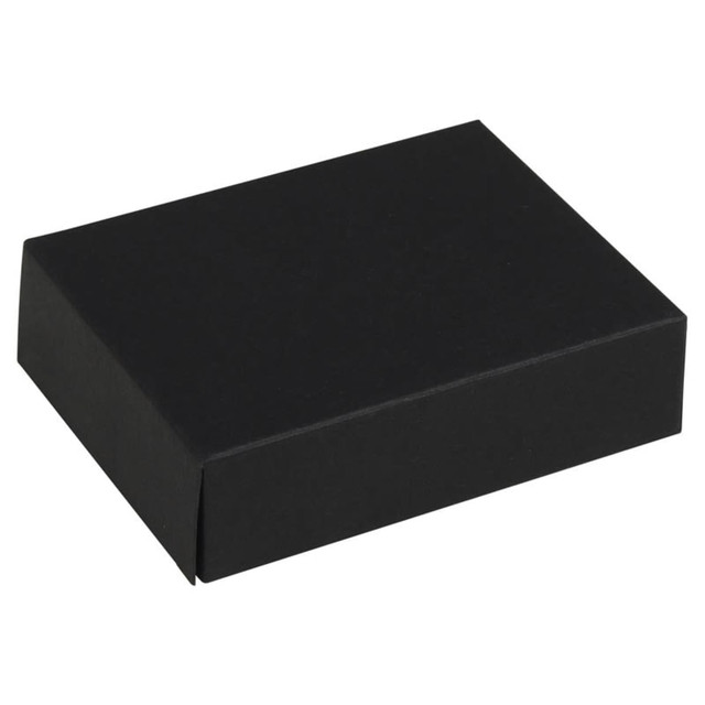 A black rectangular gift box with a sleek design, featuring a simple, unembellished appearance.