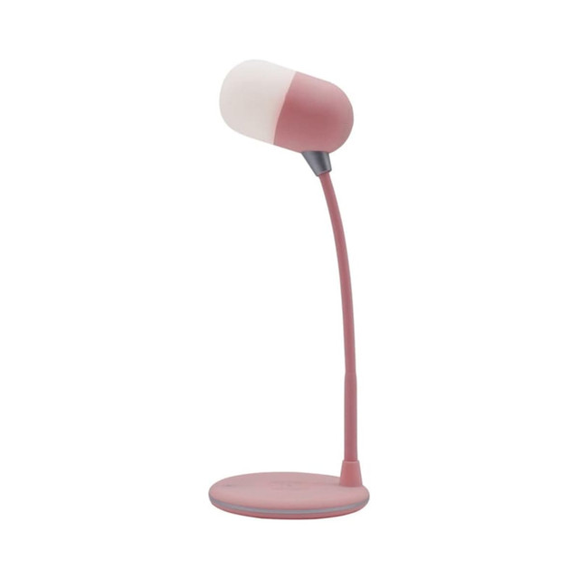 A pink wireless charging sound lamp with a flexible neck and a round base, featuring a two-tone lamp design.