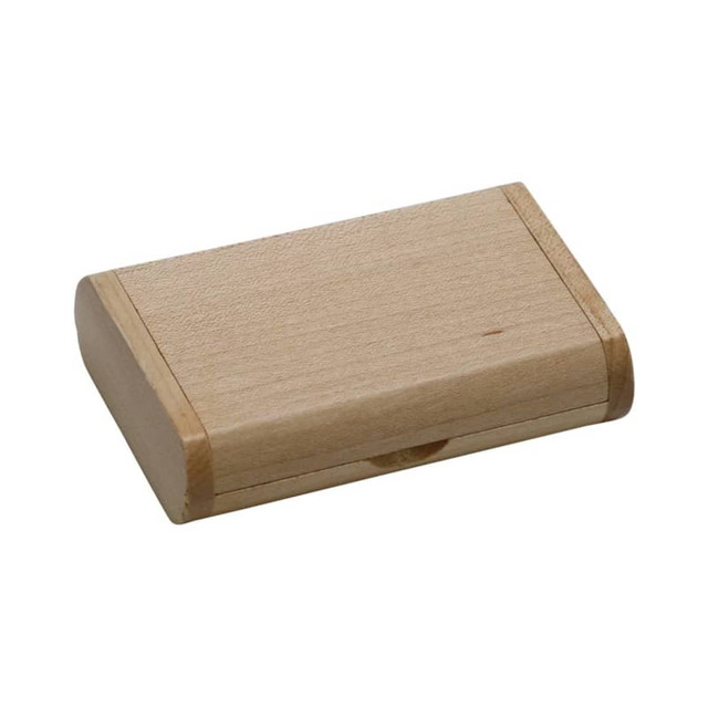 A wooden hinged box in a light natural finish, featuring smooth edges and a simple design.