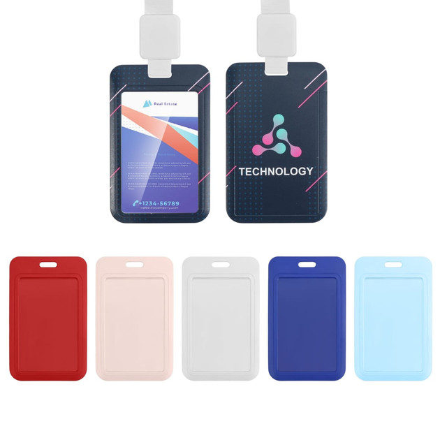 A coloured ABS single side ID card holder featuring various shades, including red, pink, white, blue, and light blue.