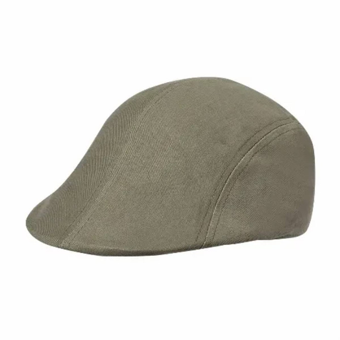 A green visor hat with a sleek, fitted design and a subtle branding logo.