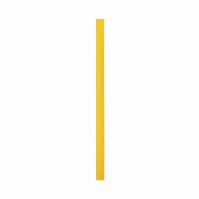 A bright yellow event wristband with a smooth finish, featuring a subtle logo.