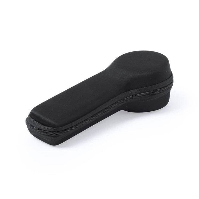 A black zippered case designed for a magnifier, featuring a smooth, rounded top and a slim profile.