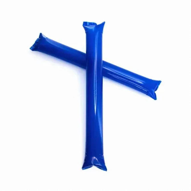 Two blue novelty stick-shaped items laid out in a cross formation, featuring a glossy finish.