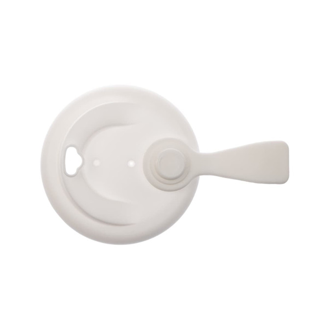 A coffee cup snap lid with a handle, designed for a reusable coffee cup, made from RPET material.