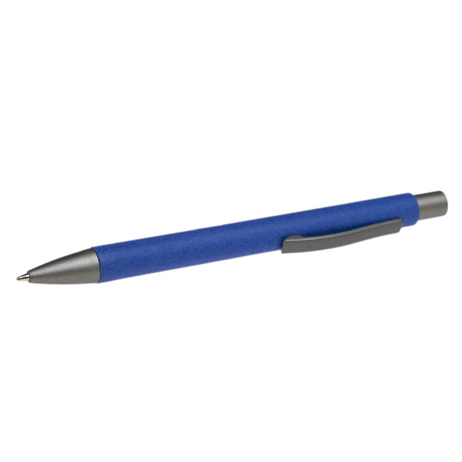 A blue Aspen Paper Pen with a metallic silver clip and tip.