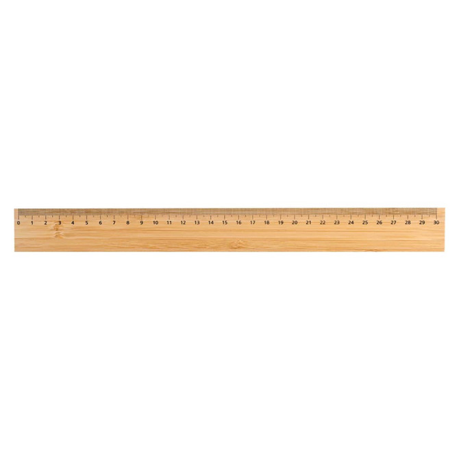 A 30cm bamboo ruler featuring clear measurements in centimeters along one edge.