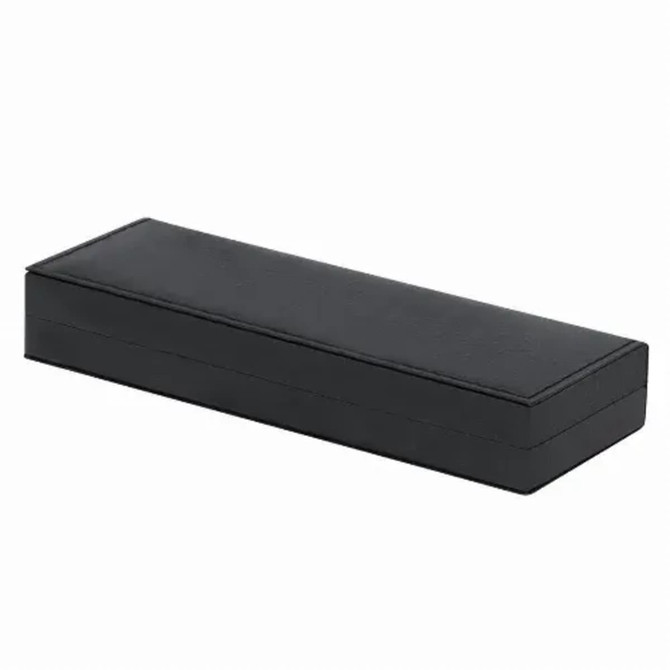 A sleek black pen set box featuring a smooth finish, suitable for holding metal pens.