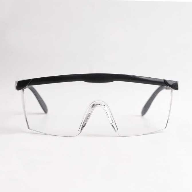 A pair of anti-fog retractable goggles featuring a clear lens and a black frame.