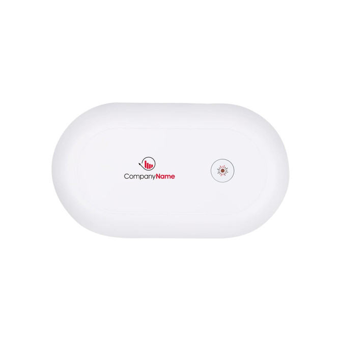 A white UV sterilisation box with a wireless charger and a logo on the surface.