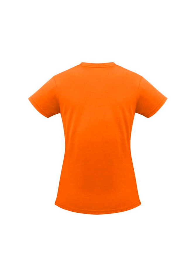 An orange short sleeve tee for women, featuring a fitted design and no visible logos on the back.