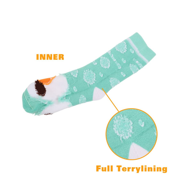 Crew Thermal socks in a mint green colour with playful patterns and a soft terry lining. Features a logo.