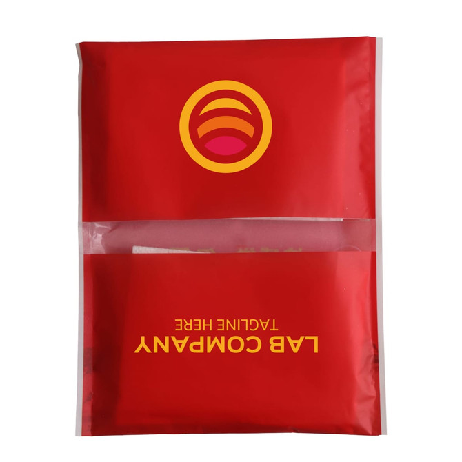 A red packaging pouch containing Wallet Pocket Tissues, featuring a logo on the front.