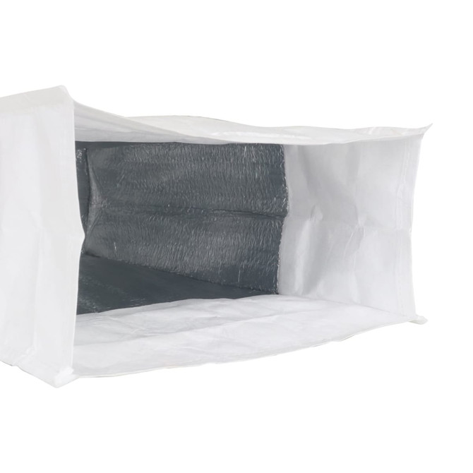 A white Tyvek cooler lunch bag with a silver insulated interior, featuring a simple design and no visible branding.