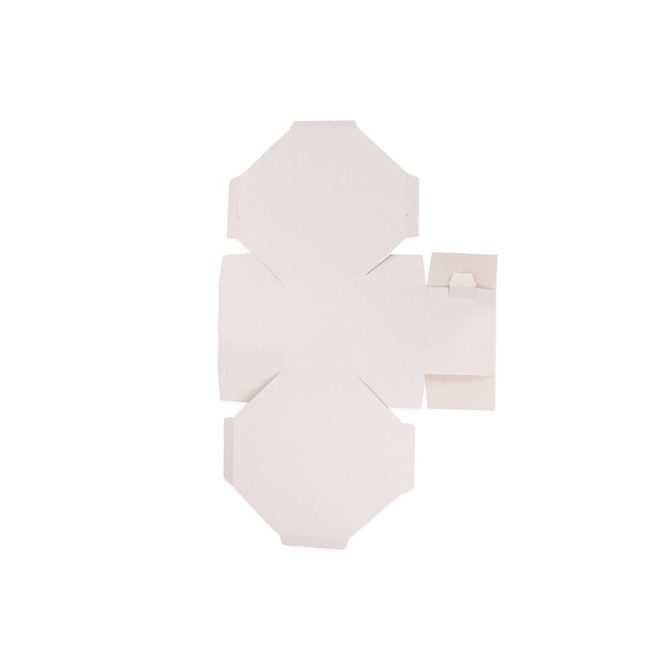 An octagonal kraft box template in a light brown colour, featuring a simple design and a foldable structure.