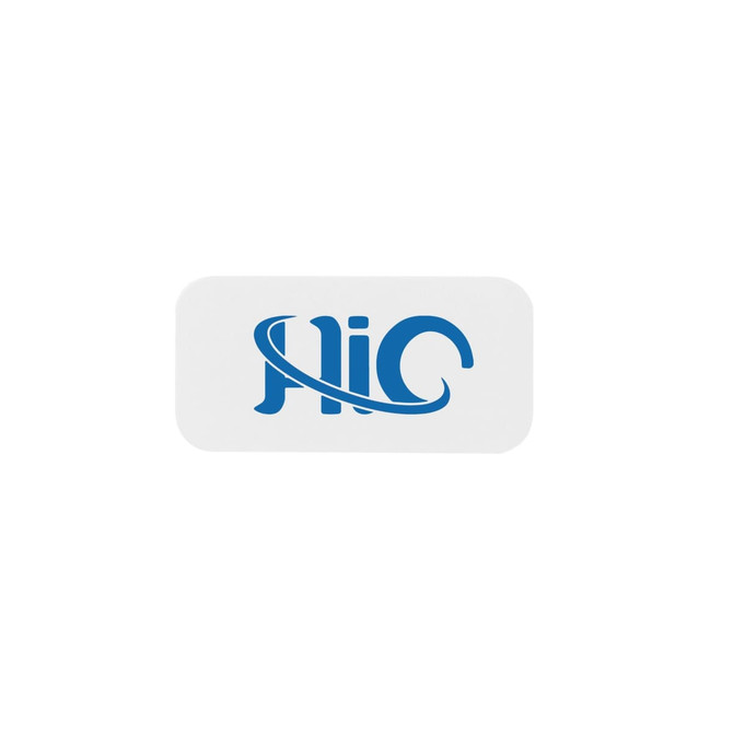A white mini webcam cover with a blue logo. Designed for privacy protection on devices.