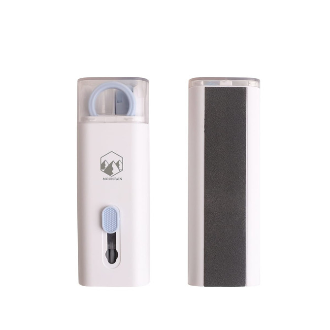 A white 7 in 1 Cleaning Kit featuring a soft brush, a scraper, and a cleaning cloth, with a logo on the side.