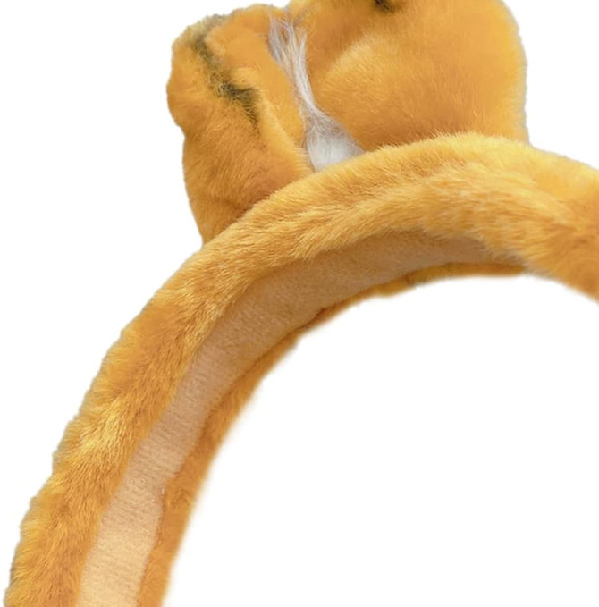 A custom animal hairband in bright yellow with a soft, furry texture and an attached animal feature.
