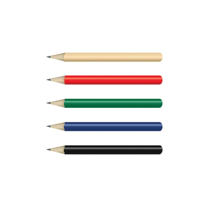 Four grey-lead pencils in natural, red, green, and blue colours, all with sharpened tips. Each pencil has a smooth finish.