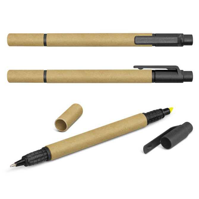 A set of three Kraft pen highlighters in a beige and black colour scheme, featuring a cap and clip.