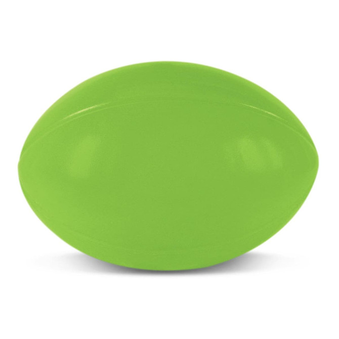 A stress rugby ball in bright green, designed for relieving stress.