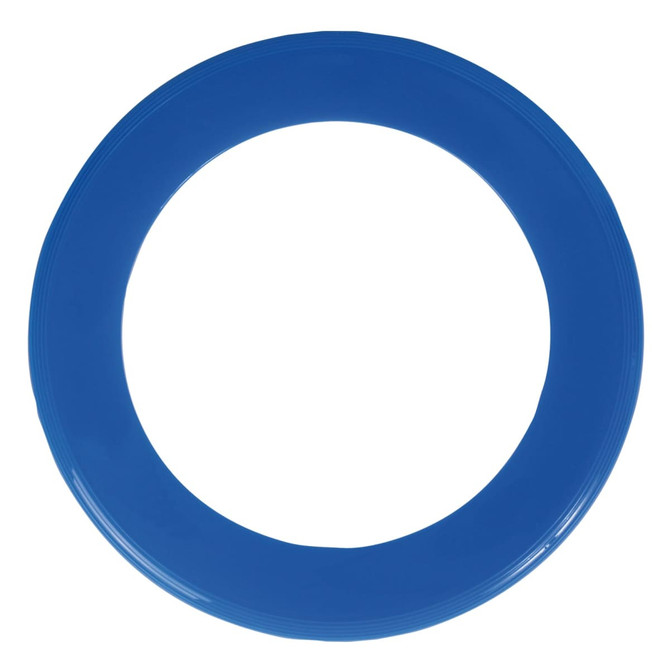 A blue donut-shaped flyer designed for promotional use.