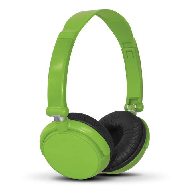 A pair of green Pulsar Headphones with a black padded headband and ear cushions.