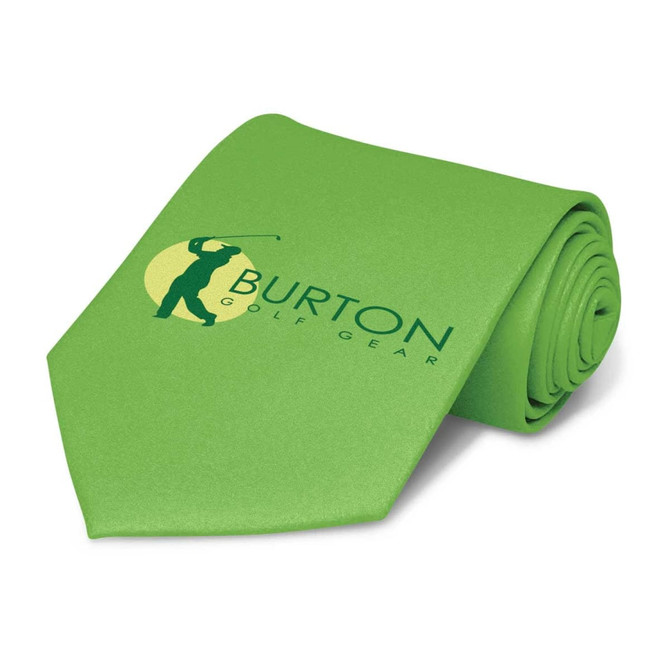 A green tie featuring the logo for Burton Golf Gear.
