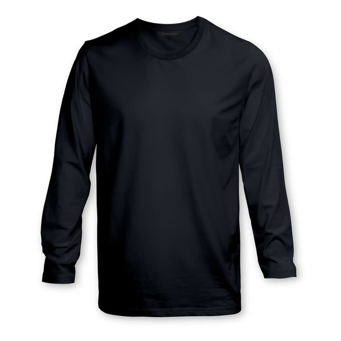 A black long sleeve crew shirt featuring a classic fit and a small logo. Ideal for various casual outfits.