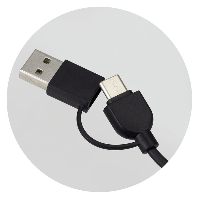 A black Bamboo Triple Connector Cable with USB and Micro USB connectors. It features a sleek, minimalist design.