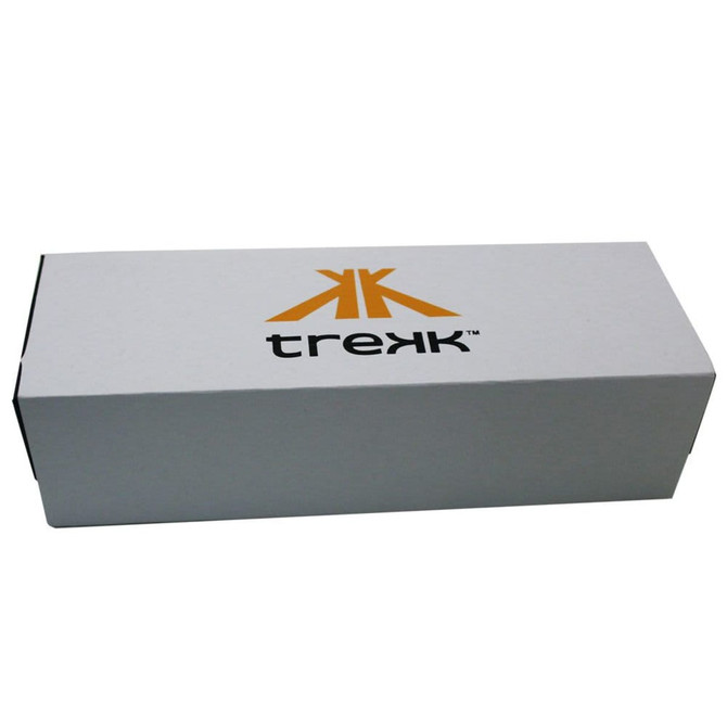 A grey box featuring the Trekk logo, designed for holding the Trekk Torch w/ Compass.