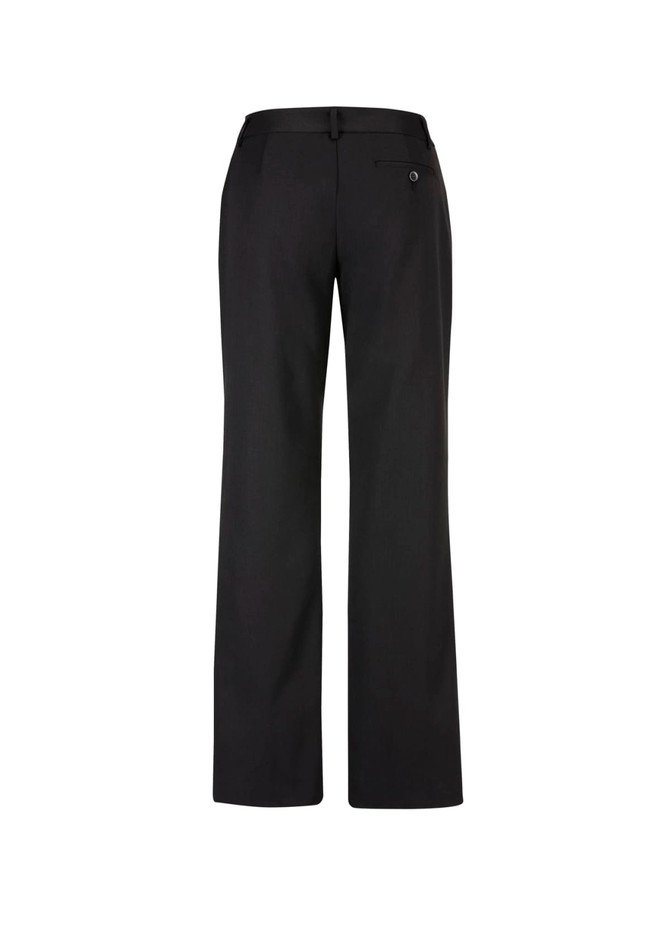 A pair of women's black relaxed stretch pants featuring a back pocket and a simple design.
