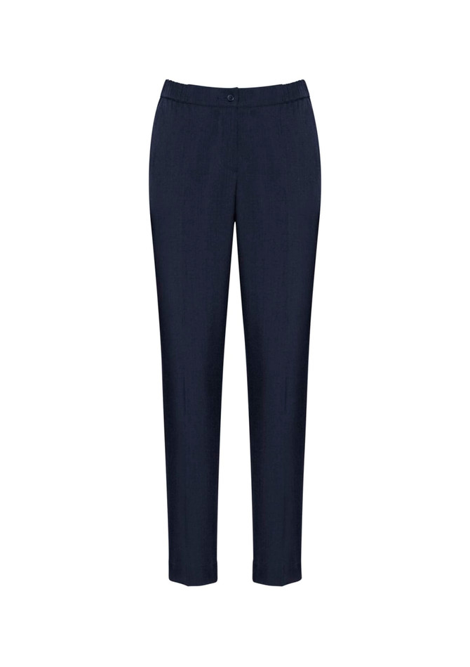 Women's cool stretch ultra comfort waist pant in navy, featuring a fitted design and elastic waistband.