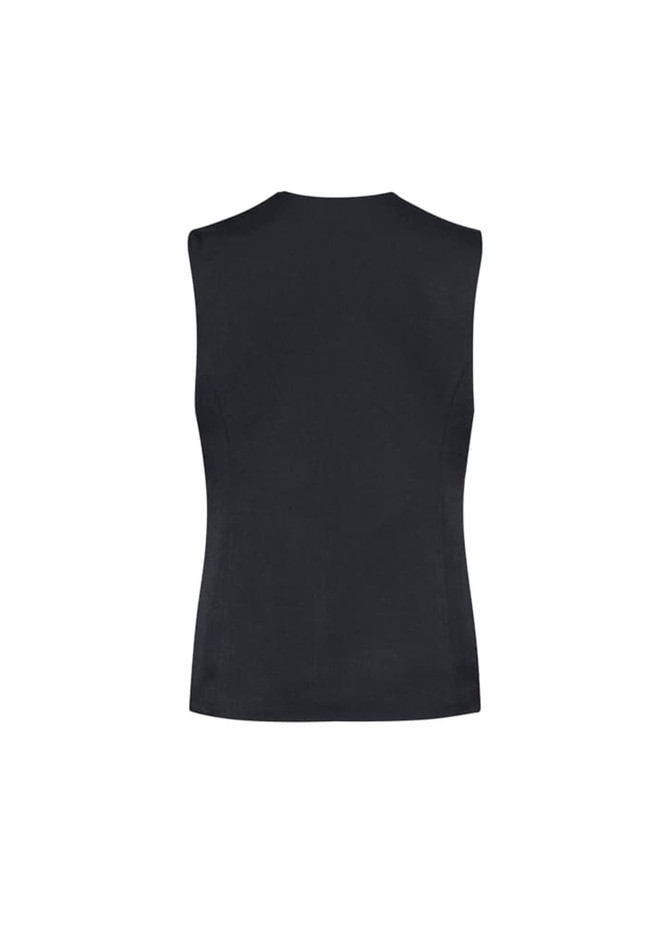 A women's cool stretch longline vest in black, featuring a sleeveless design and a simple logo.