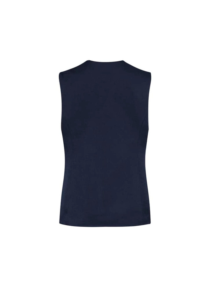 A women's cool stretch longline vest in navy blue, featuring a sleeveless design and a simple back view.