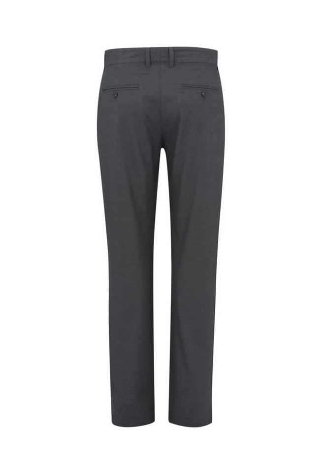 A pair of grey men's slacks with a straight-leg cut, featuring back pockets and a subtle texture.