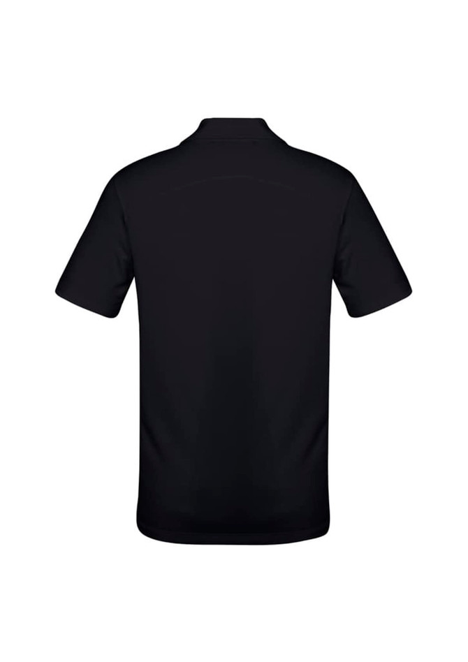 A black men's Aero short sleeve polo shirt with a collar and a logo. The back view is displayed.