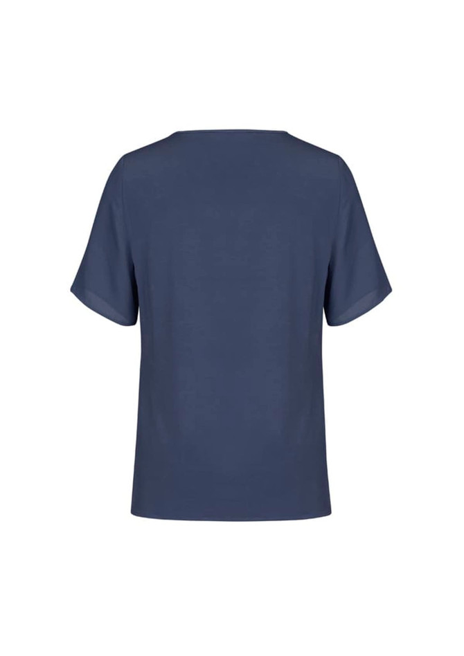 A navy blue women's short sleeve T-top with a simple design and no visible logos.