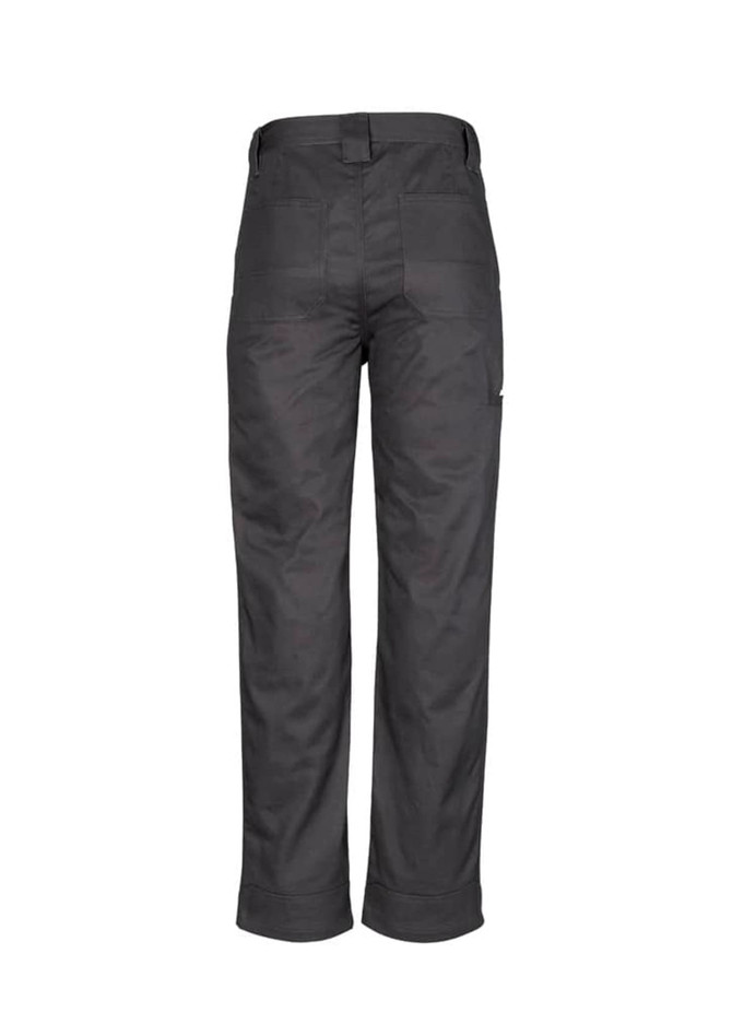 A pair of men's plain utility pants in dark grey, designed for workwear, featuring multiple pockets and a classic fit.